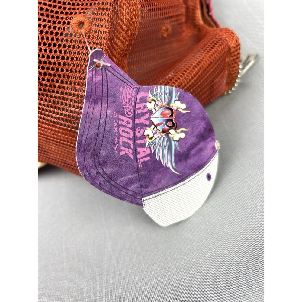 Crystal Rock Christian Audigier Velour Tie Dye Trucker Hat Strapback Cap NWT Y2K - Picture 4 of 14